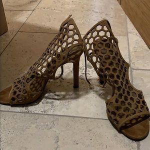 Like new Tamara Mellon cage suede heels